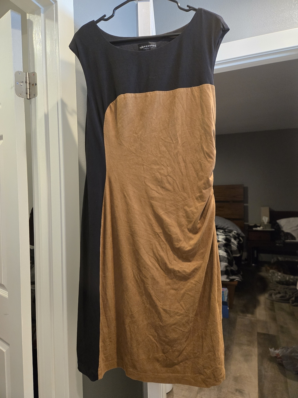 connected apparel Black and Brown Colorblock Midi Dress